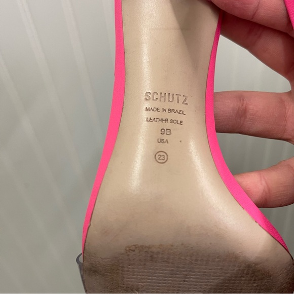 SCHUTZ Josseana Neon Pink Tie Ankle High Heel Sandal Sz 9B - Picture 7 of 11